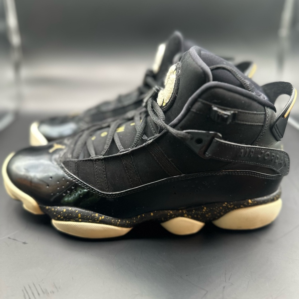 Jordan Black and Cream High-Top Sneakers with Gold Accents